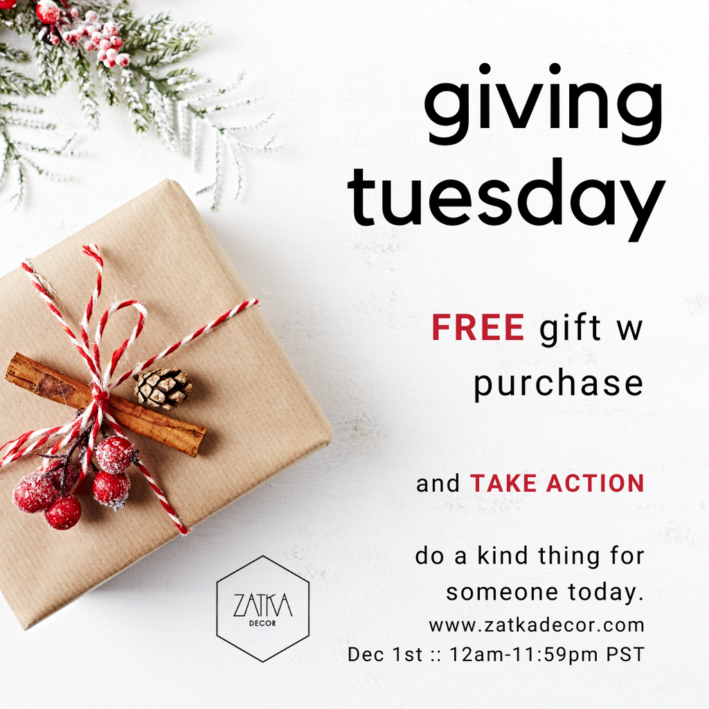 Zatka Home Decor Giving Tuesday free gift w purchase box gift wrapped