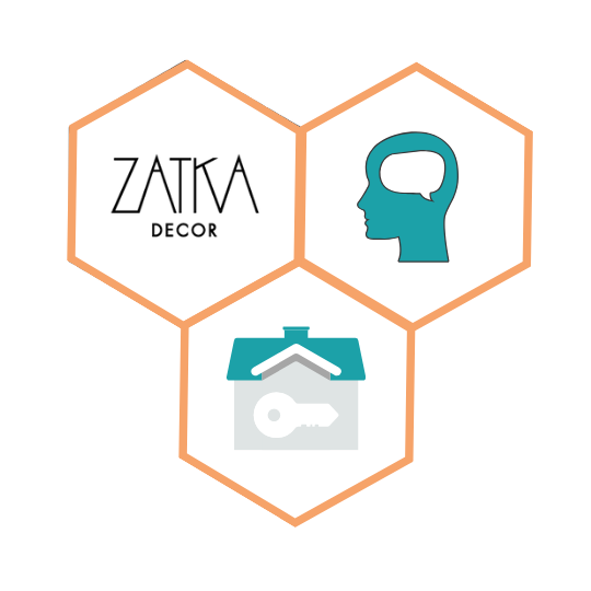 Zatka Decor 3 hexagons: logo, mindbubble, house key