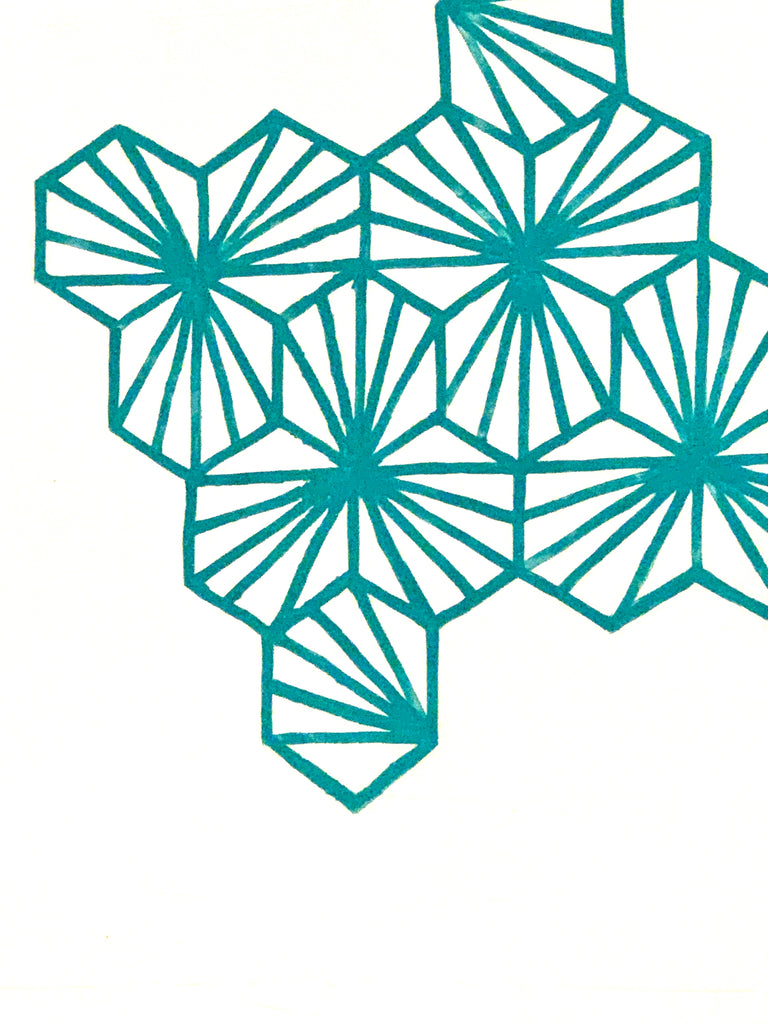 Hexagon repeating motif in aquamarine