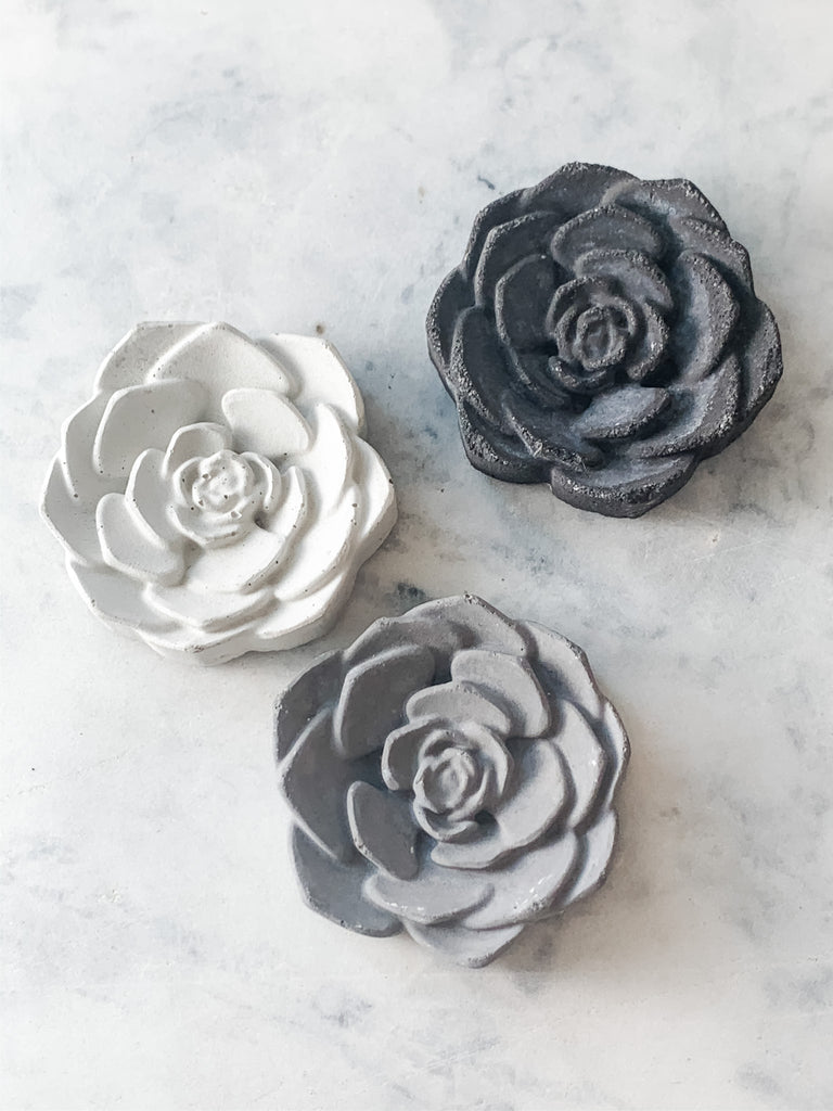 Concrete Rose magnet, top view in 3 colors, modern home decor