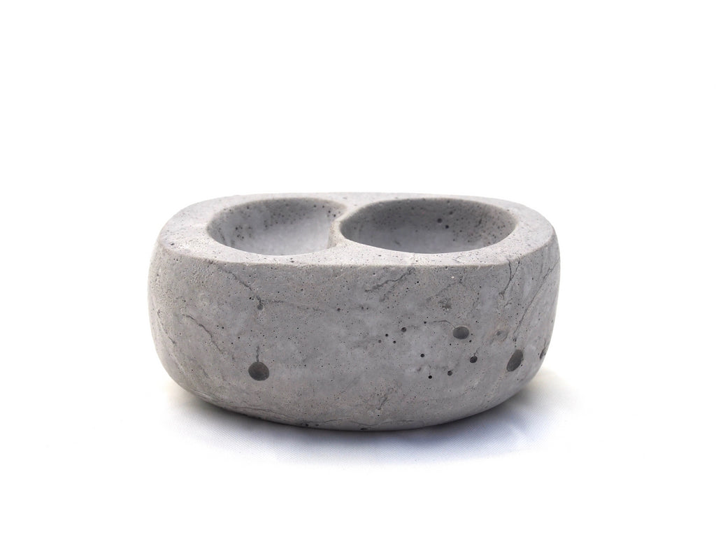 The Stephanie bowl, small grey concrete, two nestled indentations