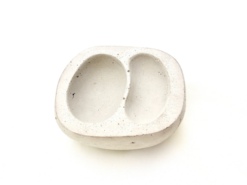 The Stephanie bowl, small lt grey concrete, two nestled indentations, top view