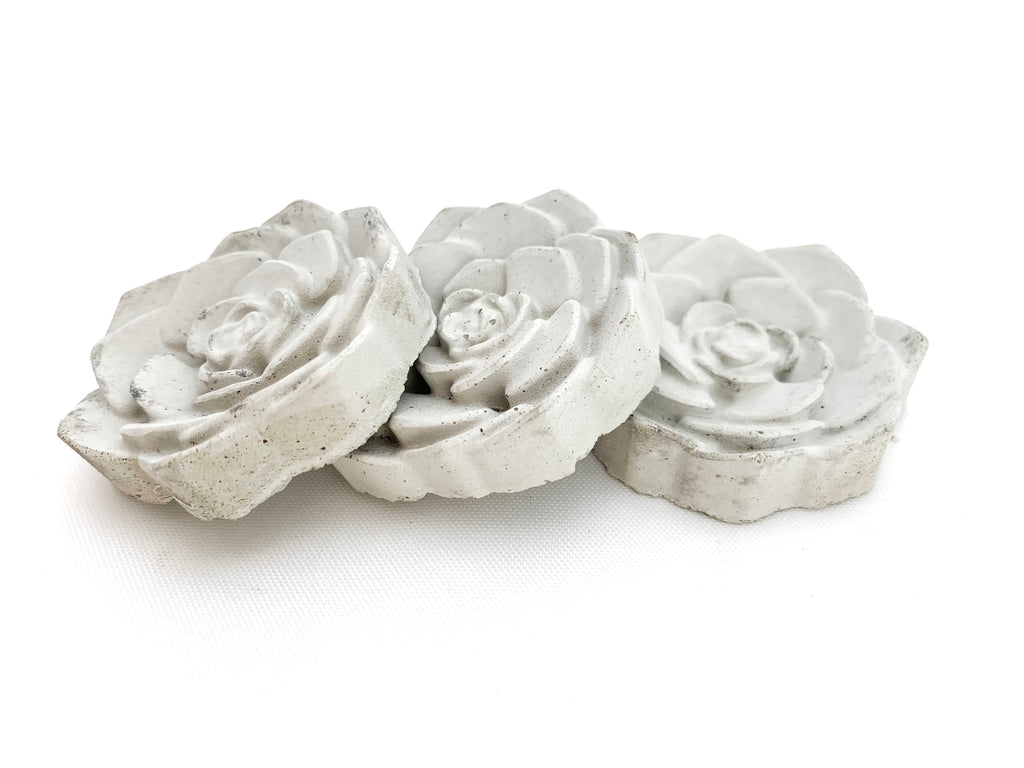 Concrete Rose magnets, 3 side by side grey, modern home decor