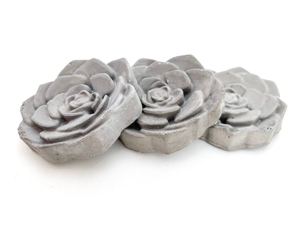 Concrete Rose magnet, 3 side by side dark grey, modern home decor