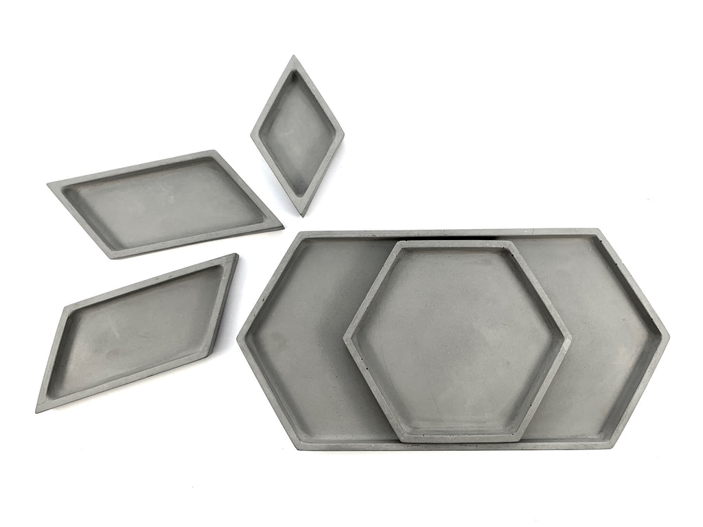 Hex Tray concrete collection arranged view from above, modern home decor